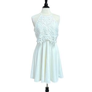 Lumier by Bariano Women’s White Halter Crochet Overlay Dress Sz M NEW